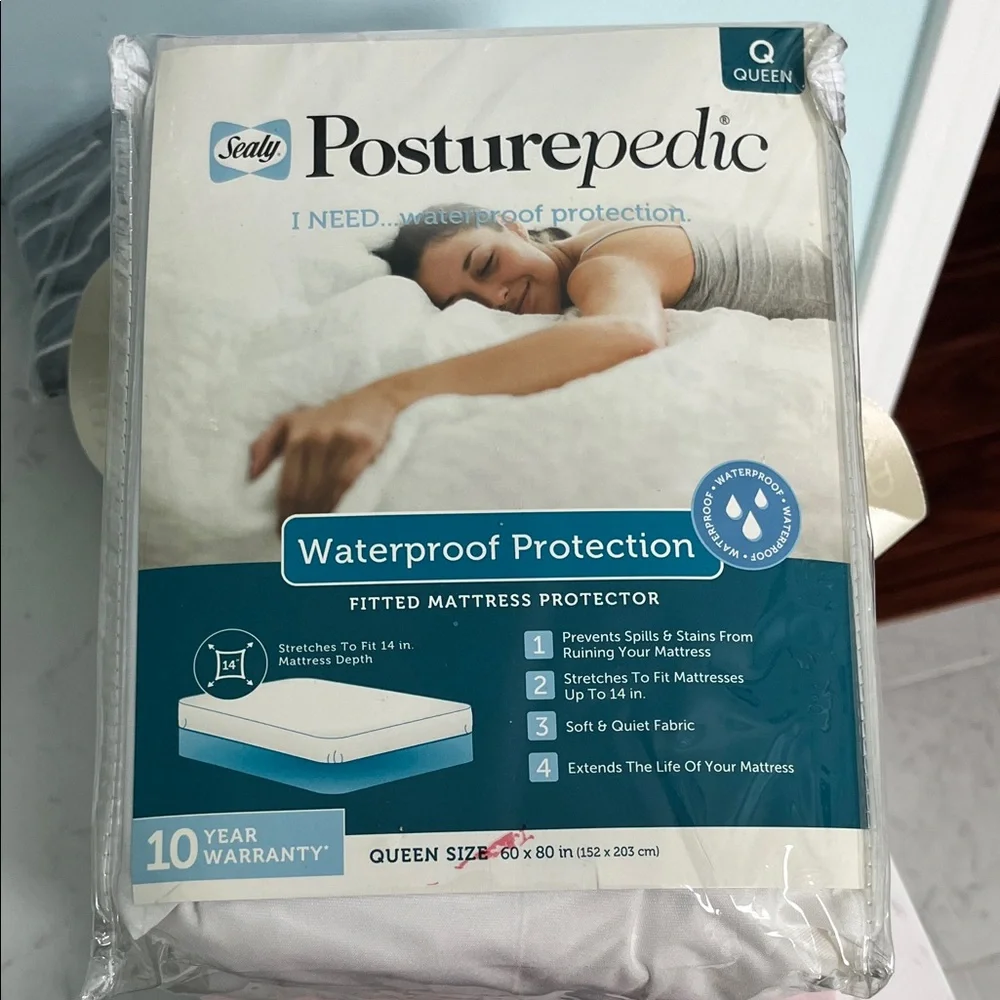 Sealy Posturepedic Fitted Waterproof Mattress Protector - White